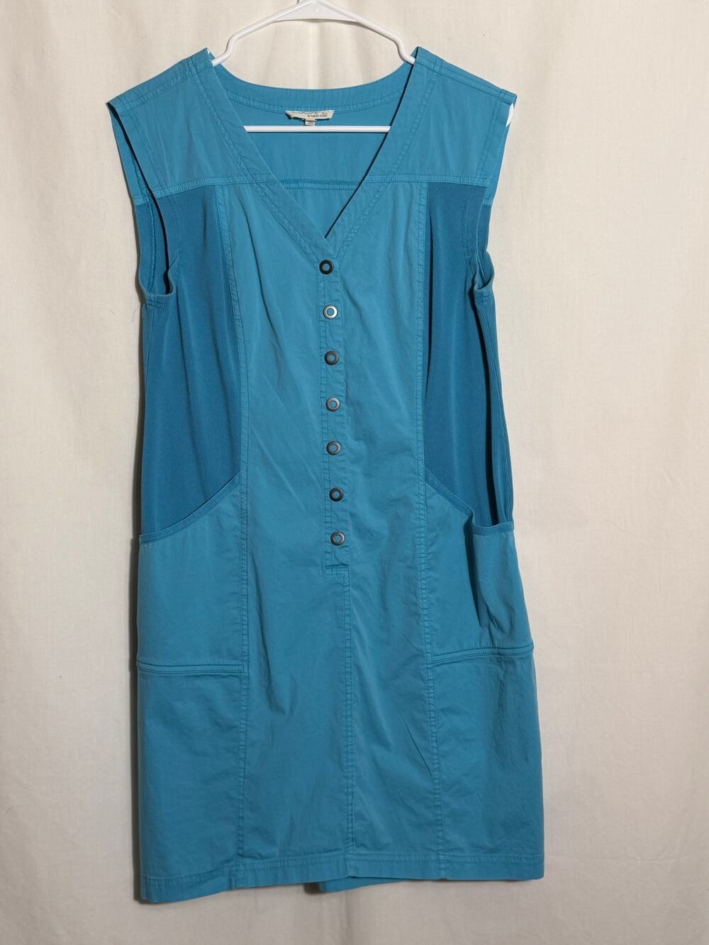Escape Habitat Blue Sleeveless Shift Dress Cotton Stretch Pockets Womens M